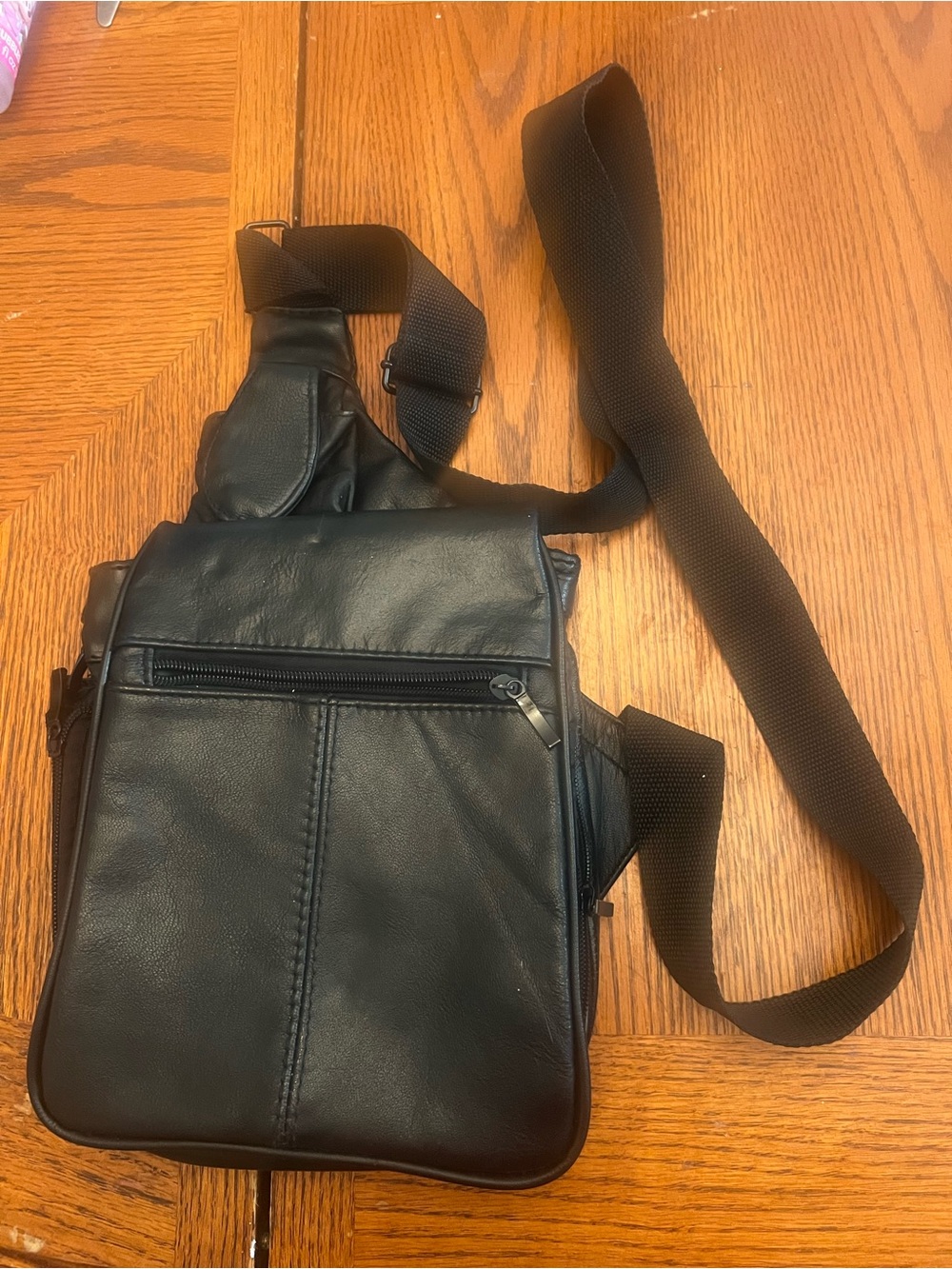 Black Leather Crossbody Sling Bag for Men or Women